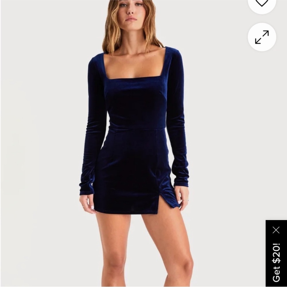Lulu's Midnight Blue Velvet Long Sleeve Dress